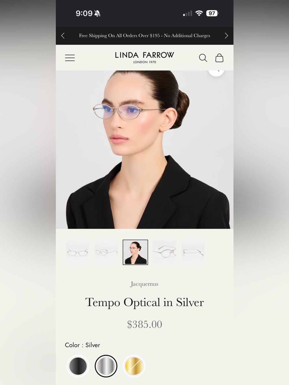 Jacquemus x Linda Farrow Tempo Optical Silver Metal Oval Eye Glasses NIB